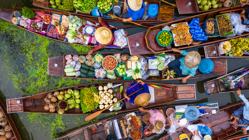 Cebu Pacific sale: Aerial view the famous floating market in Thailand, Damnoen Saduak