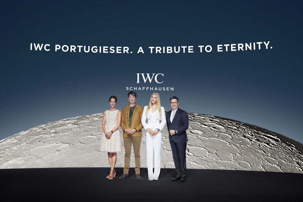 ranziska Gsell, CMO of IWC Schaffhausen, Professor Brian Cox, Eileen Gu, and Peter Lao, Managing Director of IWC Schaffhausen in China