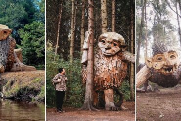 Trolls in forest by Thomas Dambo